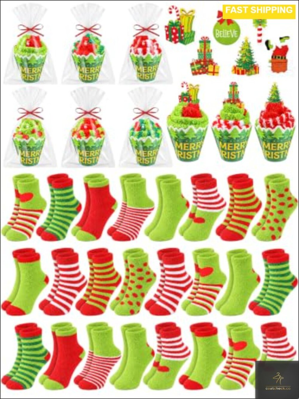 24 Pc Christmas Cupcake Fuzzy Socks Gift Set DIY Stocking Stuffers